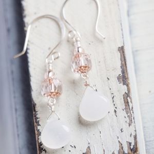 COPY - White Jade Teardrop Silver Earrings NEW